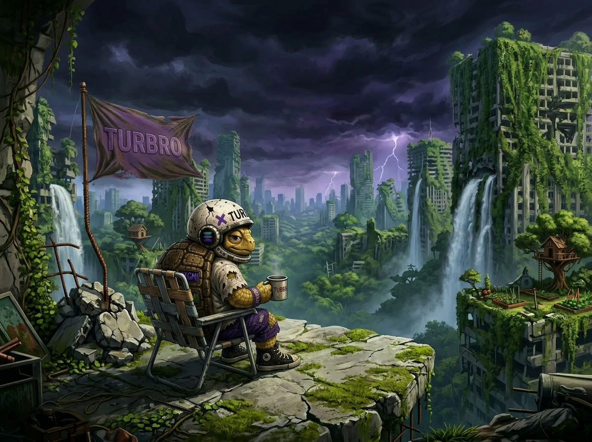 Turbro seated overlooking the ruins