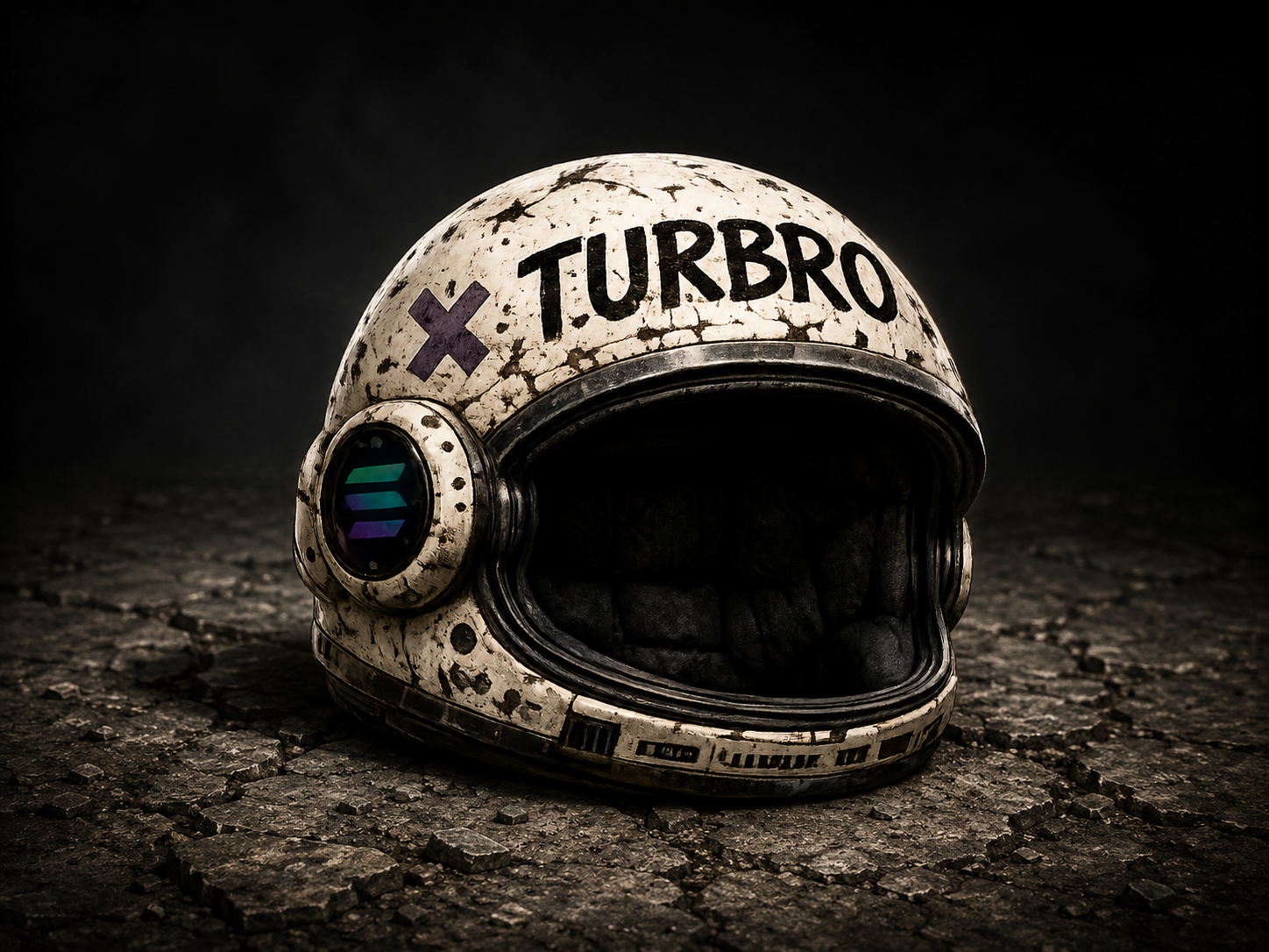 Turbro's cracked, tattered survivor helmet