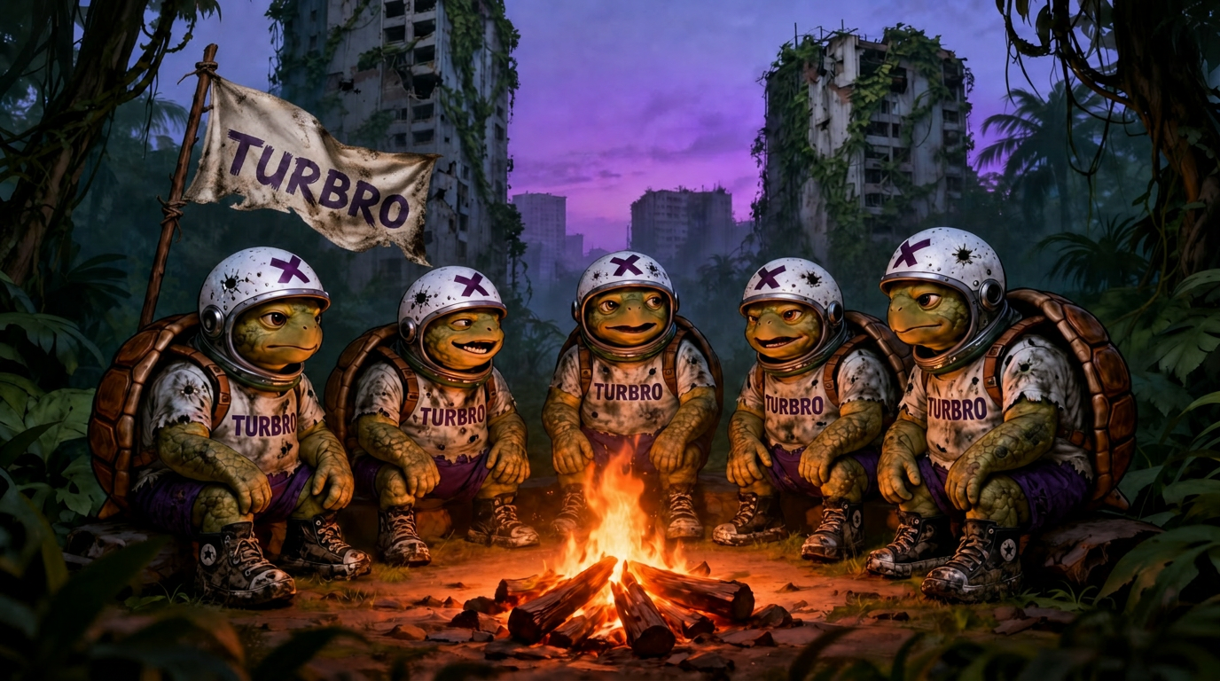 Turbro crew around the campfire